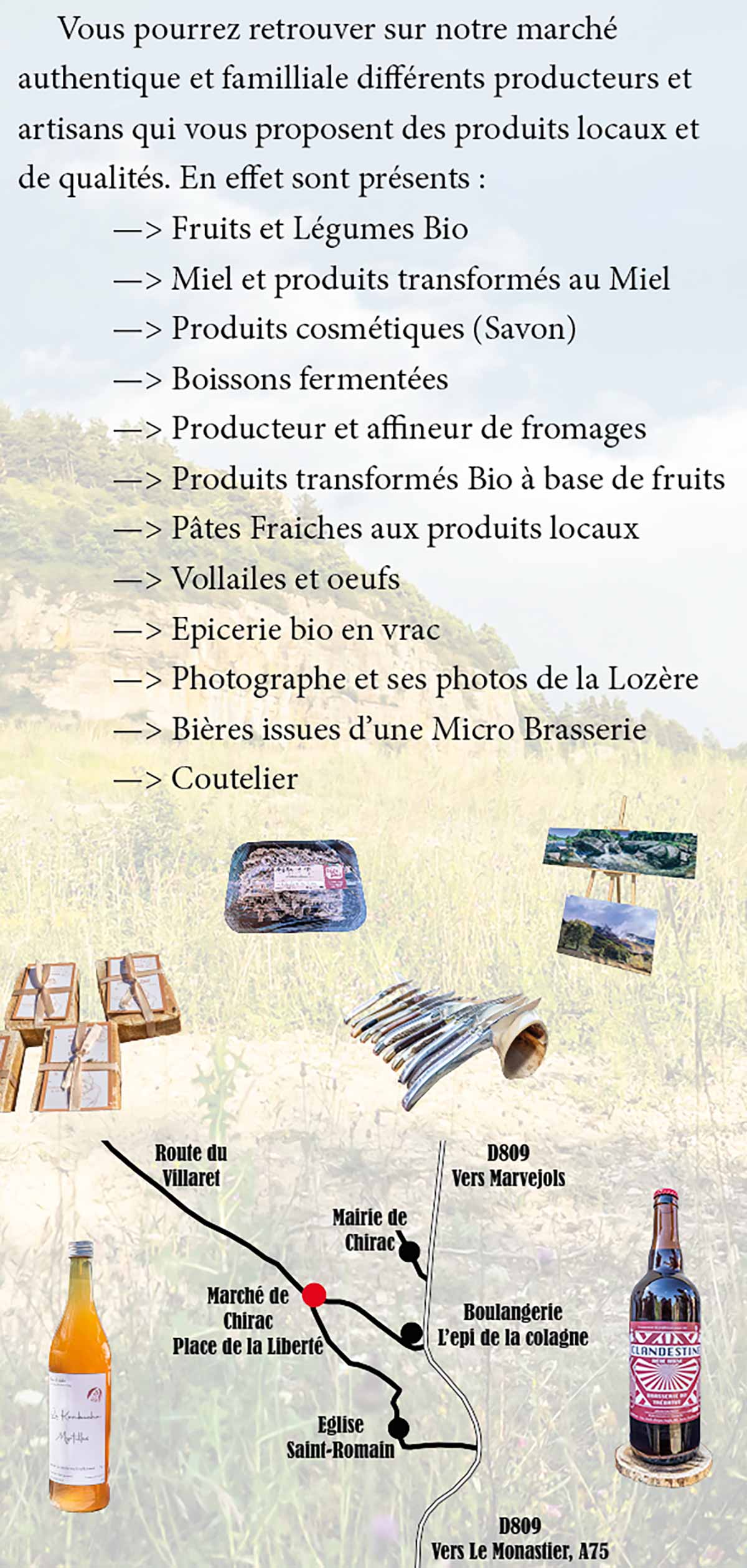 Verso Flyers pour le marché de la commune de Bourgs sur Colagne – création graphique, design, communication
