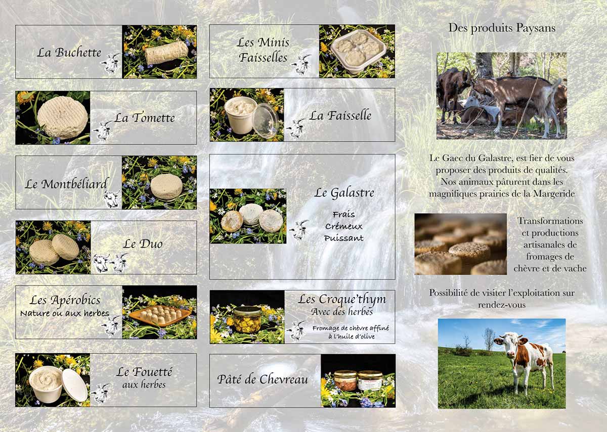 Dépliants pour producteur de fromage de chevre gaec du gal astre nord lozere – création graphique, design, communication