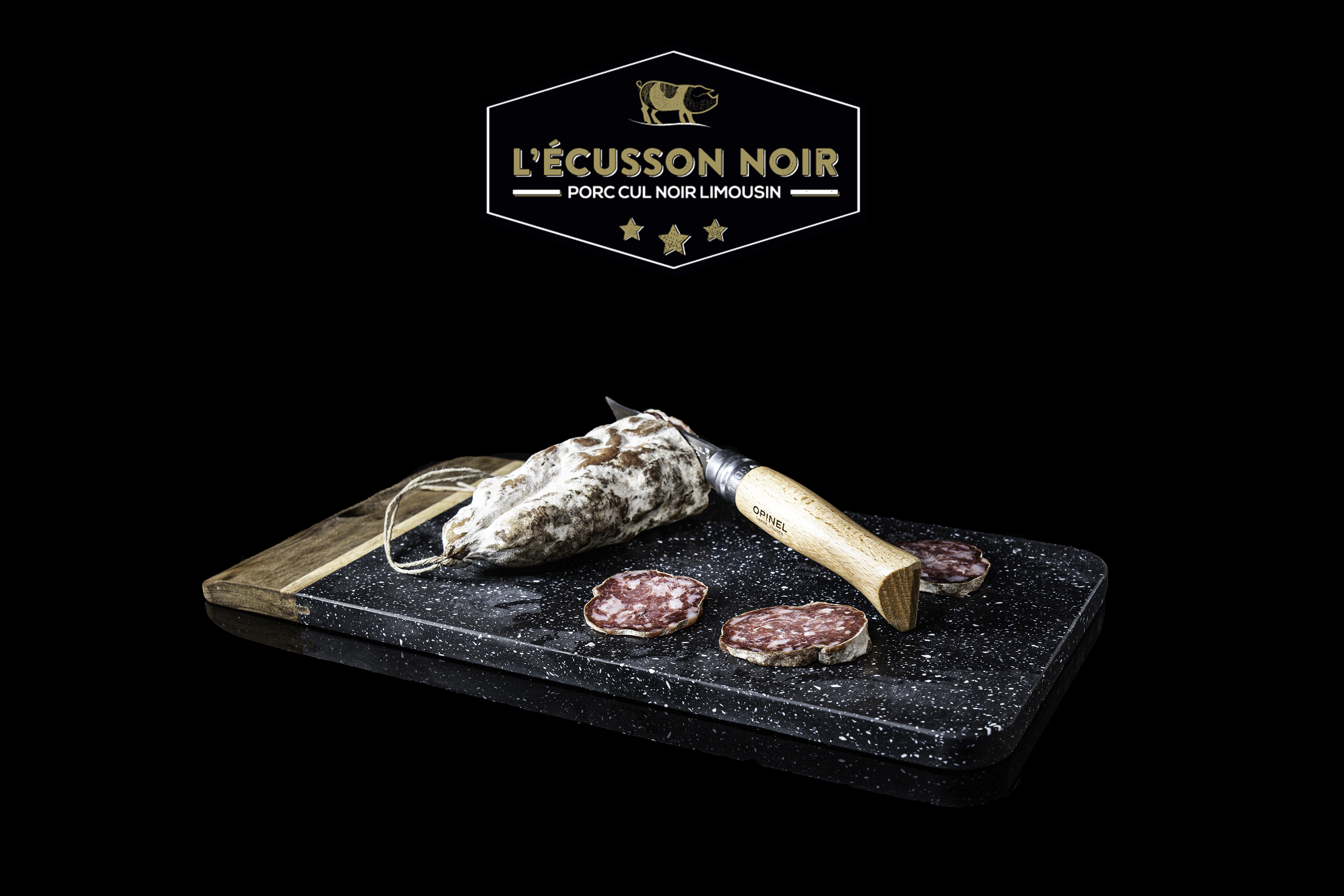 Packshot - Saucisson Noir du Limousin - Ecusson Noir